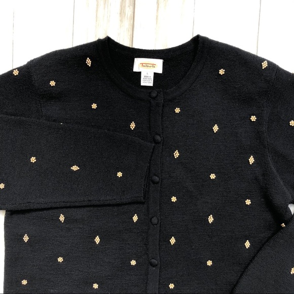 Talbots Merino Wool Black Sweater With Gold Beads - Picture 2 of 10